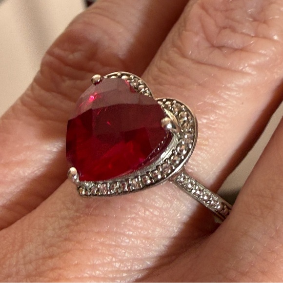 Milor P⭐️M Italy Sterling silver Red Ruby heart Shaped oversized Cocktail Ring - Picture 15 of 17